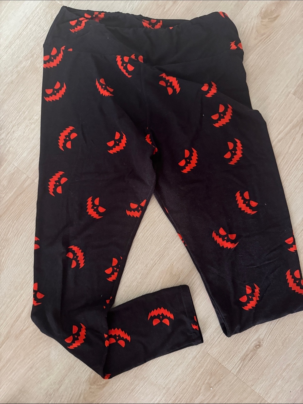 LuLaRoe Black Leggings with Red Jack-O'-Lantern Faces